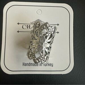 Boho Filigree Floral Ring – Silver Plated Adjustable Statement Jewelry – NWT